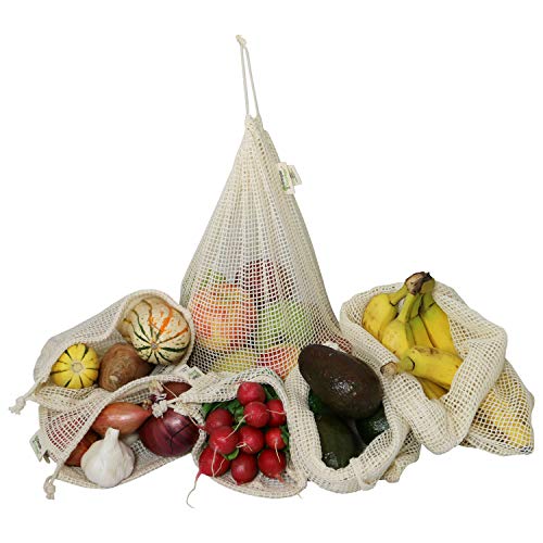 Reusable Produce Bags | Organic Cotton Mesh, Set of 6 (2 each: L, M, S)