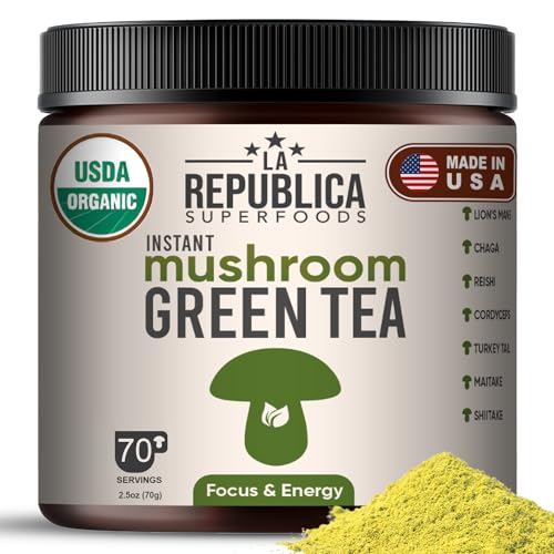 Mushroom Green Tea | Reishi, Chaga, Lion's Mane, 70 Servings