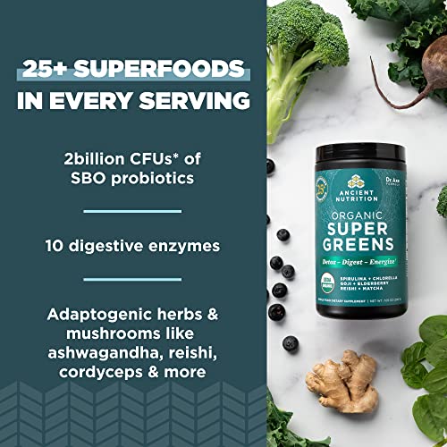 SuperGreens Powder | Organic, 25 Servings, Multi Collagen Protein, Unflavored, 45 Servings