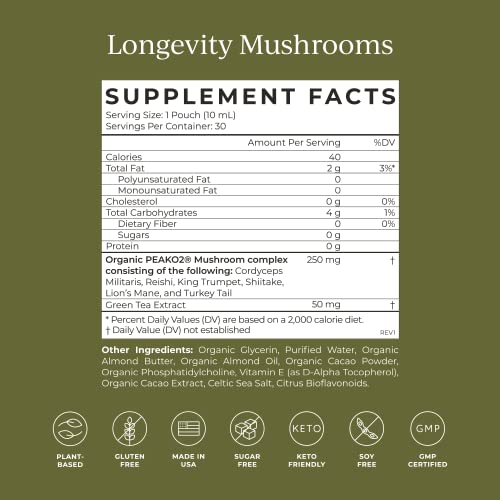 Mushroom Supplement | Lion's Mane, Turkey Tail, Cordyceps, Reishi, B-Vitamins, 30 Servings