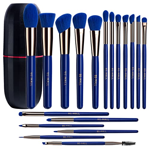 Makeup Brush Set | 18 Pcs, Premium Synthetic, Dark Blue with Case