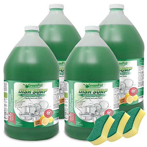 Dish Soap | Lemon Scent, 128 oz, Includes 3 Sponges