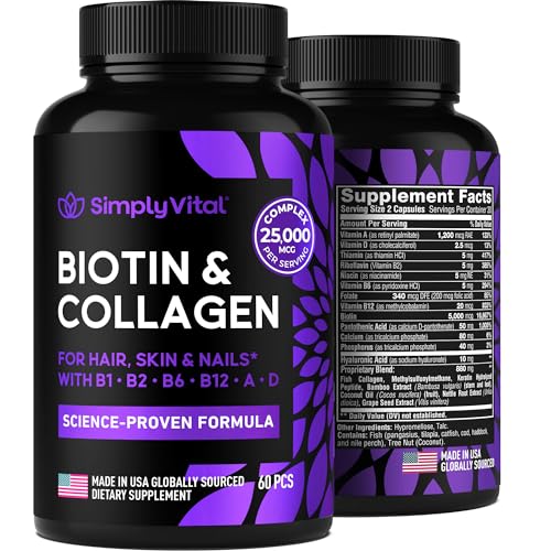 Hair Supplement | 5000mcg Biotin, 60 Capsules, with Keratin & Collagen