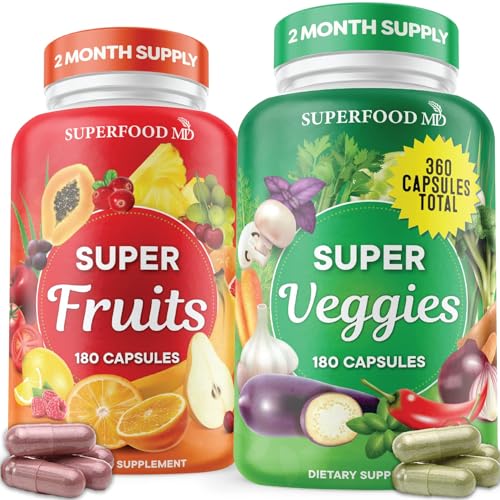 Superfood Supplement | 360 Whole Fruits & Vegetables, Natural Energy, 180 Count (Pack of 2)