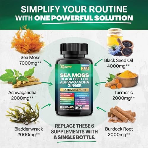 Sea Moss Supplement | 7000mg, Black Seed Oil, Turmeric, Ashwagandha, Vitamin C & D3