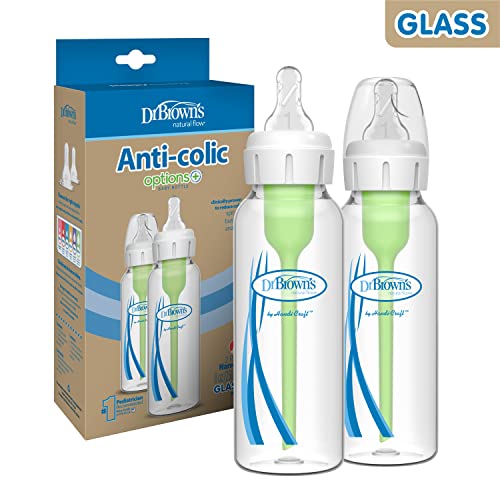 Baby Bottle | 8 oz, Narrow Glass, 2 Pack, Level 1 Slow Flow Nipple, 0m+