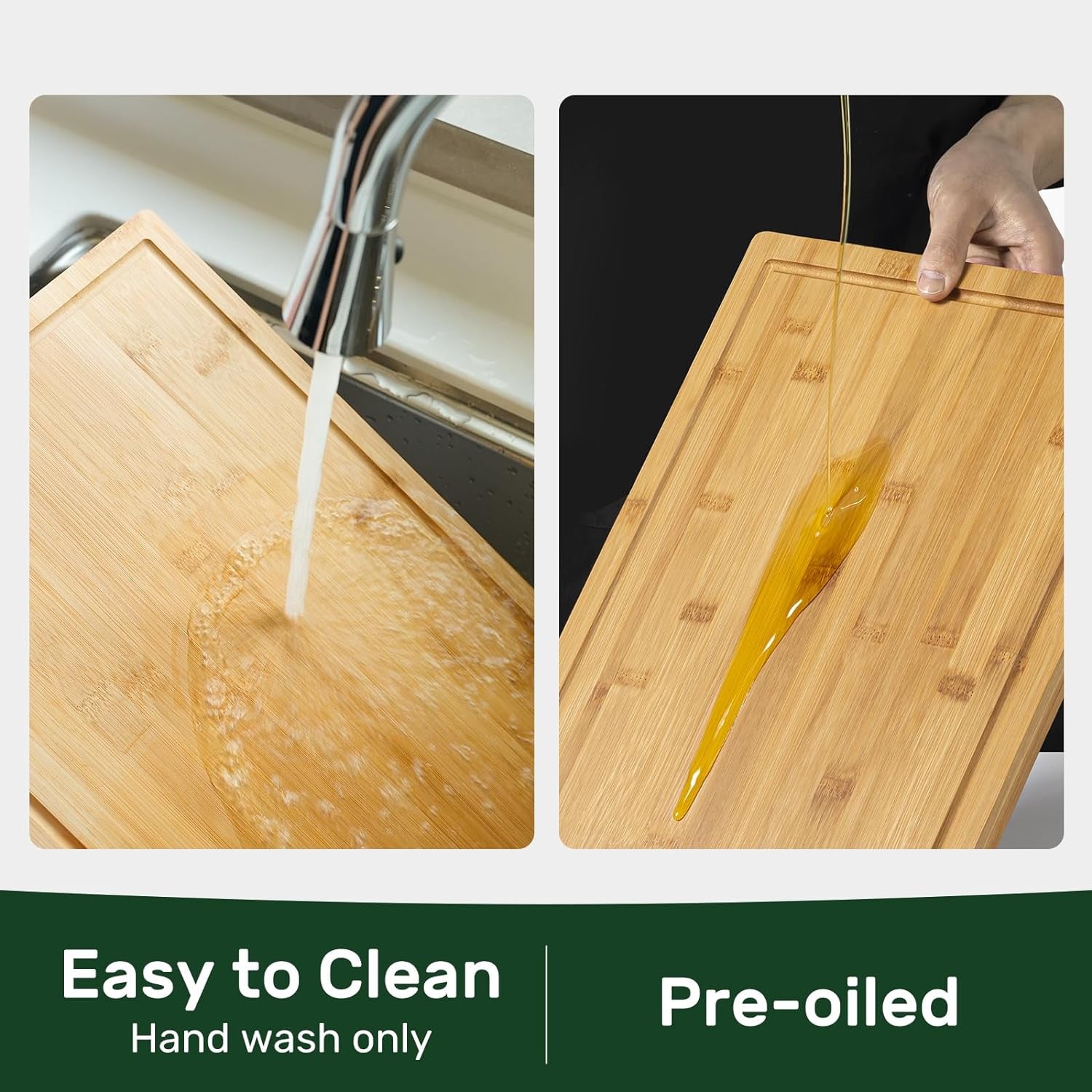 Bamboo Cutting Boards for Kitchen, Extra Large Wood Cutting Board with Deep Juice Groove and Handle Heavy Duty Chopping Board, , 17.6" X 12"