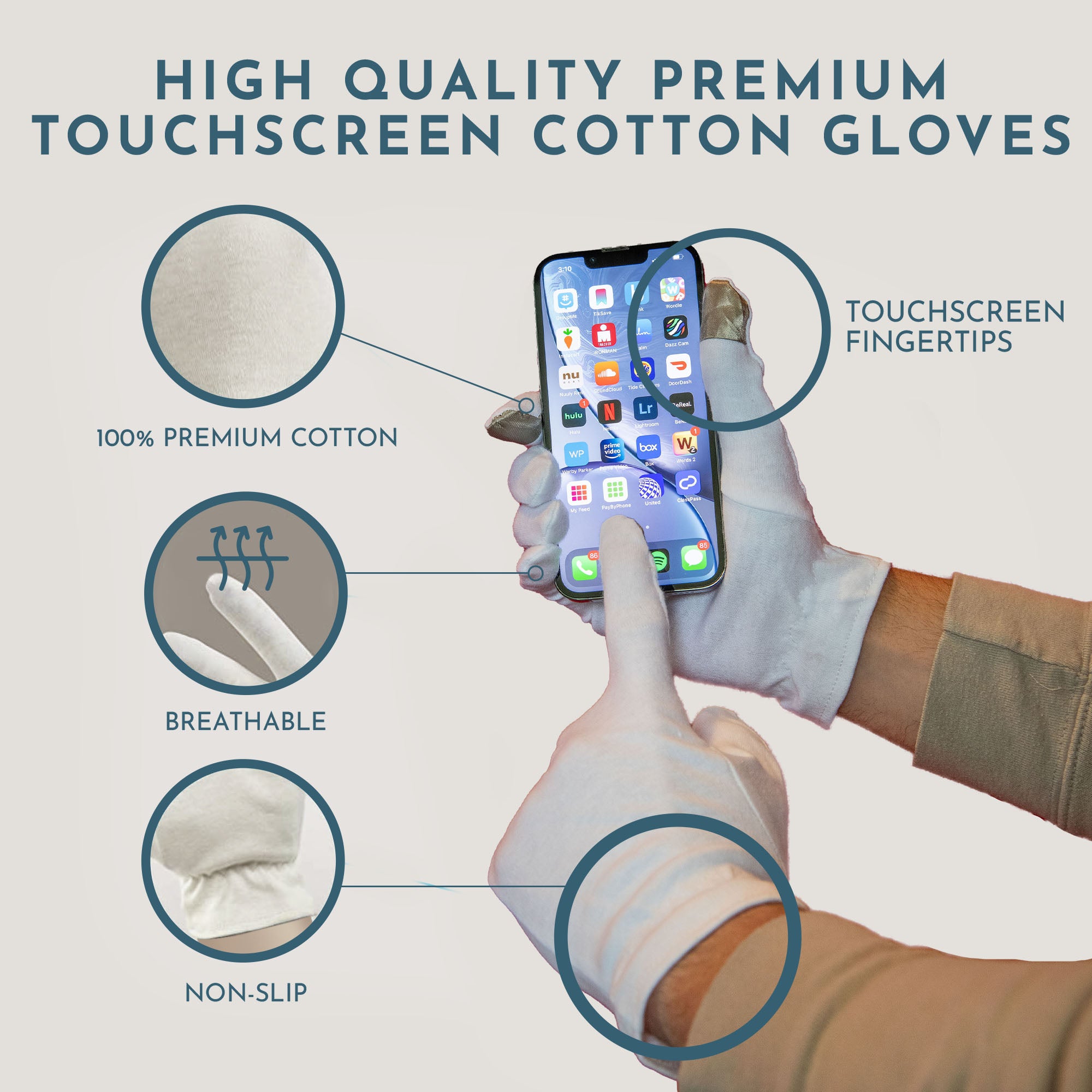 Cotton Moisturizing Gloves - Medium Touchscreen