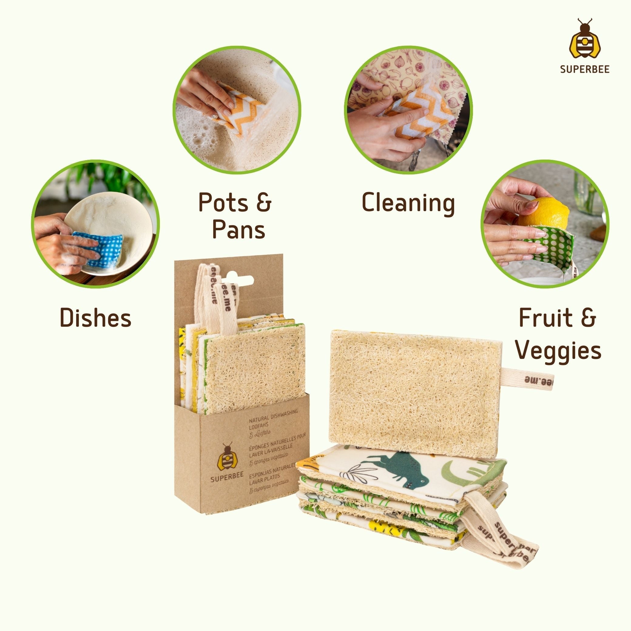 Kitchen Luffa – Natural Dish Scrubber - Pack of 5