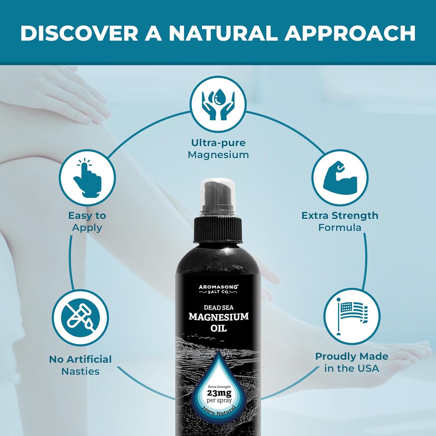 Extra Strength Ultra-Pure Magnesium Spray (23Mg Magnesium in Each Spray) 8 Oz, Known to Be Used for Leg Discomfort and Promotes a Calm Sleep.