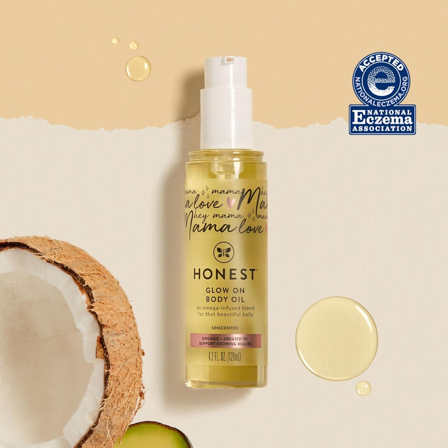 Honest Mama Glow on Body + Belly Oil | Organic, Plant-Based, Hypoallergenic, Omega-Infused | 4.2 Fl Oz