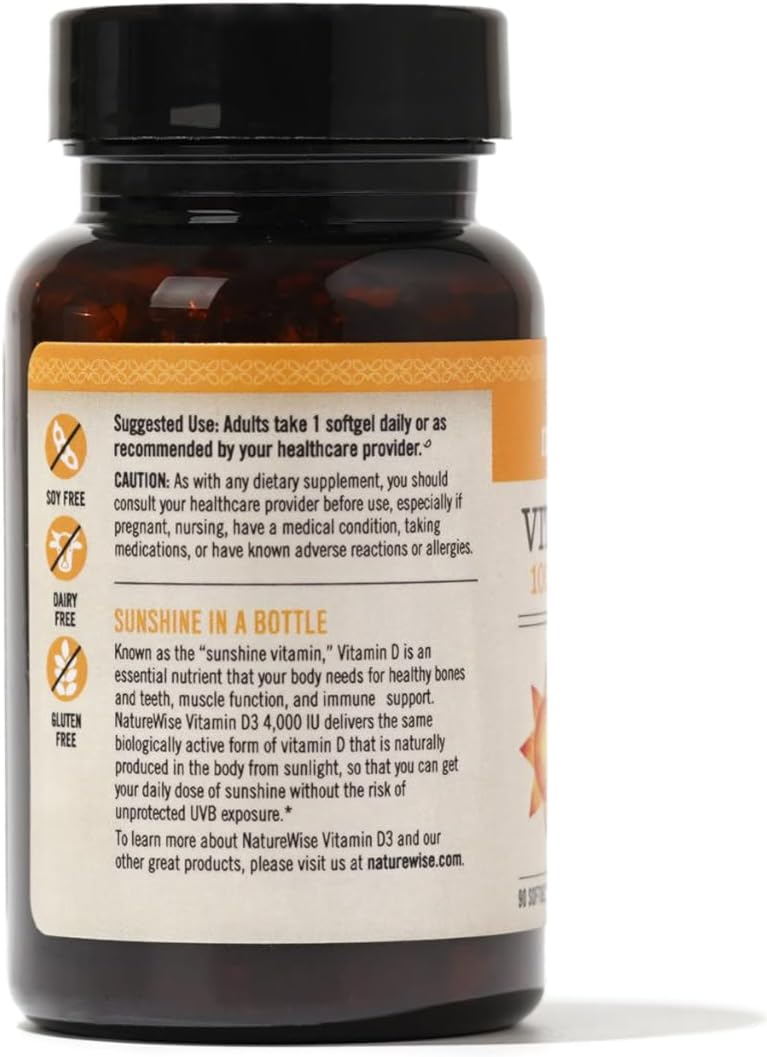 Vitamin D3 Supplement | 4000 IU, Non-GMO, Gluten-Free, 90 Softgels