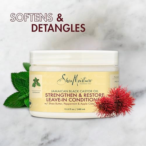 SheaMoisture Jamaican Black Castor Oil Leave In Conditioner For Damaged Hair 100% Pure Jamaican Black Castor Oil To Soften And Detangle Hair 11.5oz