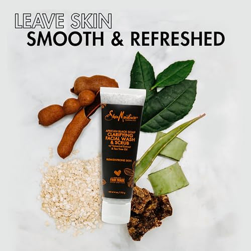 SheaMoisture Facial Wash and Scrub African Black Soap for Blemish Prone Skin to Clarify Skin 4 oz