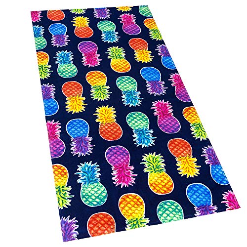 Beach Towel | 30 x 60 inches, 100% Cotton, Colorful Pineapples Design