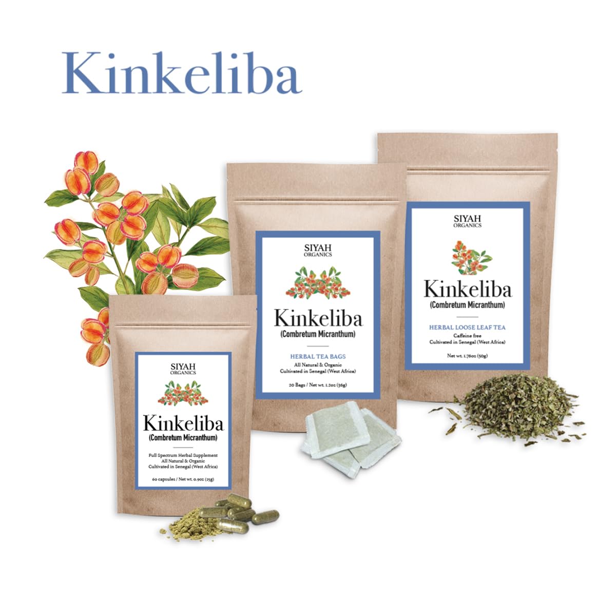 Herbal Supplements | Kinkeliba Tea Leaves, Capsules, & Tea Bags