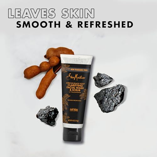 SheaMoisture Facial Wash and Scrub African Black Soap for Blemish Prone Skin to Clarify Skin 4 oz