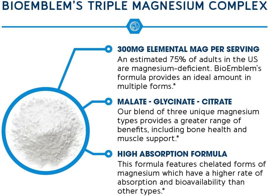 Magnesium Supplement | 300mg Glycinate, Malate, Citrate, 90 Capsules