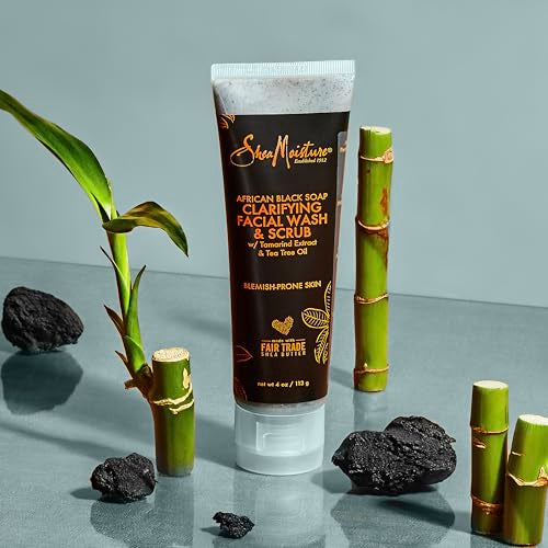 SheaMoisture Facial Wash and Scrub African Black Soap for Blemish Prone Skin to Clarify Skin 4 oz