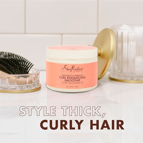 SheaMoisture Smoothie Curl Enhancing Cream Coconut and Hibiscus for Thick, Curly Hair Sulfate Free and Paraben Free 12 oz