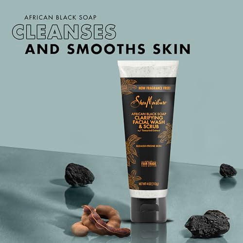 SheaMoisture Facial Wash and Scrub African Black Soap for Blemish Prone Skin to Clarify Skin 4 oz