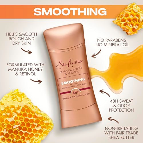 SheaMoisture Antiperspirant Deodorant Stick Smoothing Manuka Honey & Retinol (Pack of 2) for 48HR Sweat & Odor Protection with No Parabens & No Mineral Oil 2.6 oz