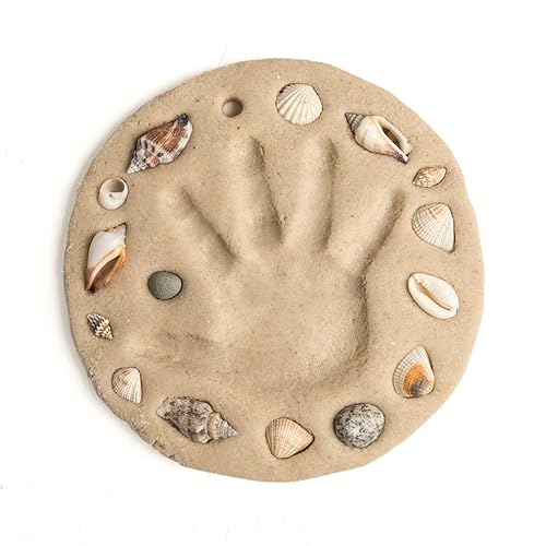 eco-kids Handprint & Footprint Kit - “A Day At The Beach” Keepsake – includes Sand Casting Medium & Beach Shells – DIY, Add Water & Bake – Safe & Non Toxic – Newborn, Baby, Mother’s Day, Shower Gift