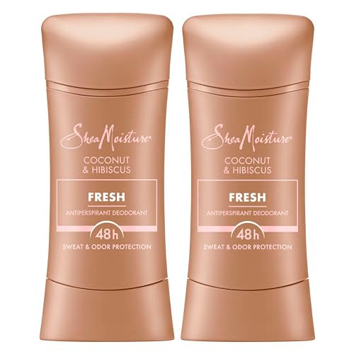 SheaMoisture Antiperspirant Deodorant Stick Fresh Coconut & Hibiscus 2 Count for 48HR Sweat & Odor Protection with No Parabens & No Mineral Oil 2.6 oz