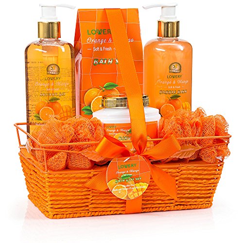 Bath and Body Set | 7 Piece, Orange & Mango Fragrance, Includes Shower Gel, Bubble Bath, Lotion