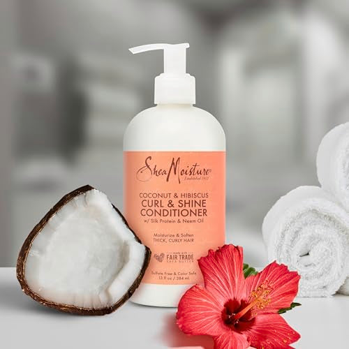 SheaMoisture Curl & Shine Conditioner Coconut & Hibiscus, for Thick, Curly Hair to Moisturize & Soften, 13 oz