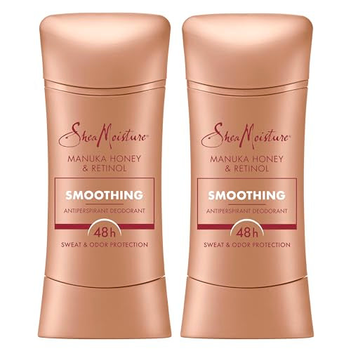 SheaMoisture Antiperspirant Deodorant Stick Smoothing Manuka Honey & Retinol (Pack of 2) for 48HR Sweat & Odor Protection with No Parabens & No Mineral Oil 2.6 oz