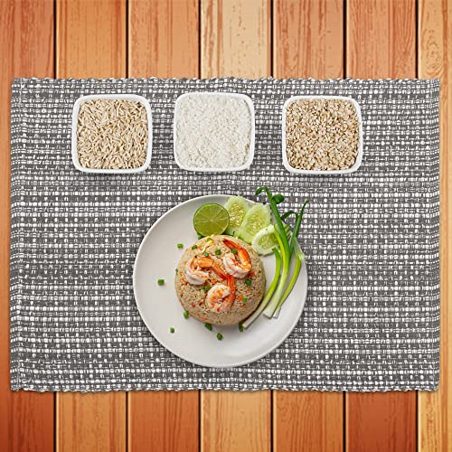 Table Mats | 100% Cotton, Two Tone, 14''x 20'', Set of 6, Grey/Natural