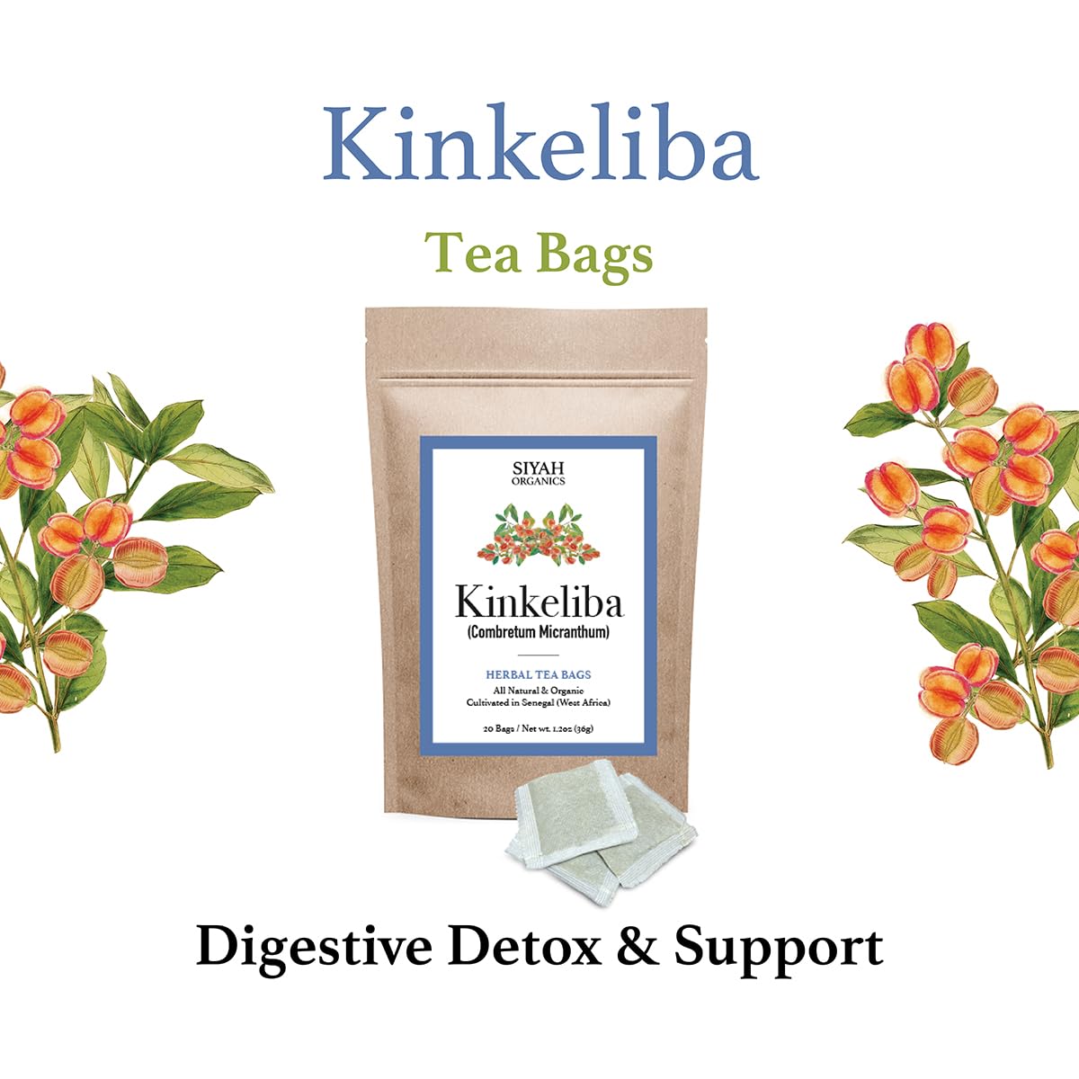 Herbal Supplements | Kinkeliba Tea Leaves, Capsules, & Tea Bags