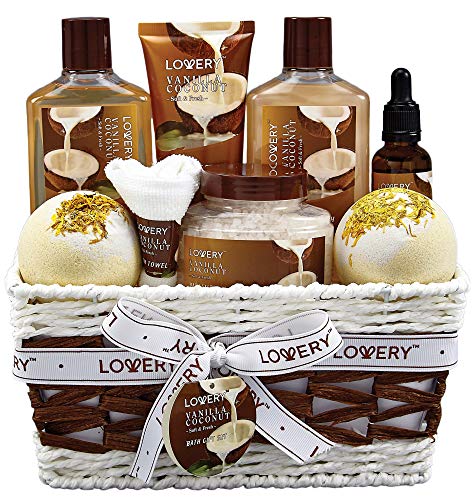 Bath and Body Gift Basket | 9 Piece Set, Includes Lotions, Bath Bombs, Coconut Oil, Towel