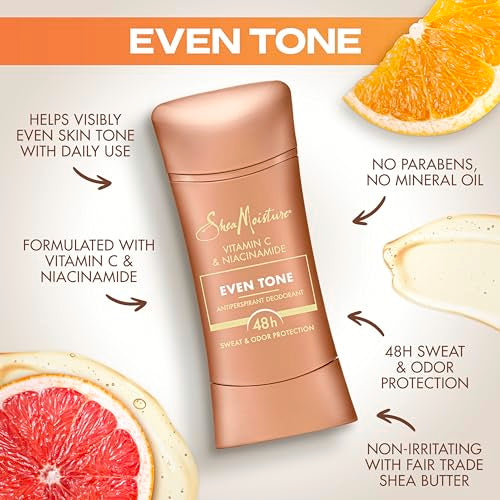 SheaMoisture Antiperspirant Deodorant Stick Even Tone Vitamin C & Niacinamide 2 Count for 48HR Sweat & Odor Protection with No Parabens & No Mineral Oil 2.6 oz