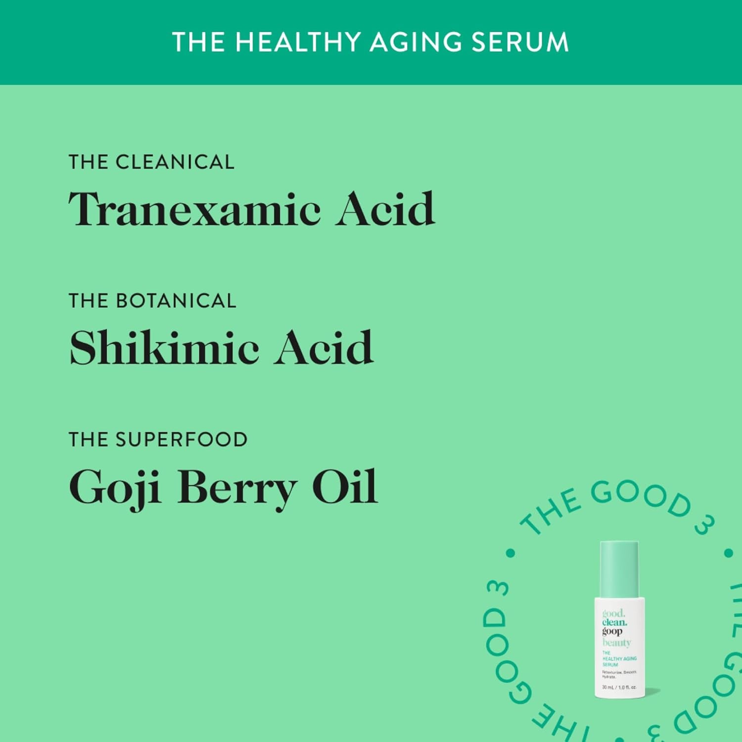 Beauty the Healthy Aging Serum | Facial Serum with Tranexamic Acid, Shikimic Acid & Goji Berry Oil | Serum to Help Smooth Wrinkles and Fine Lines | Anti-Aging Serum | Vegan | 1 Fl Oz