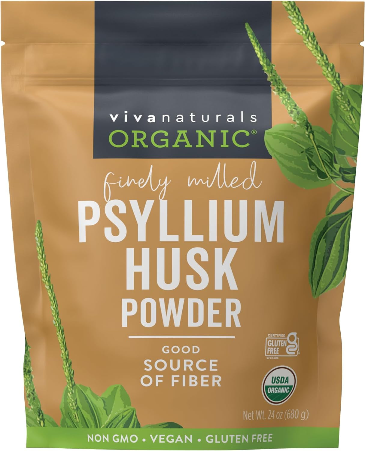 Organic Psyllium Husk Powder, 24 Oz - Finely Ground, Unflavored Plant Based Superfood - Good Source of Fiber for Gluten-Free Baking, Juices & Smoothies - Certified Vegan, Keto and Paleo