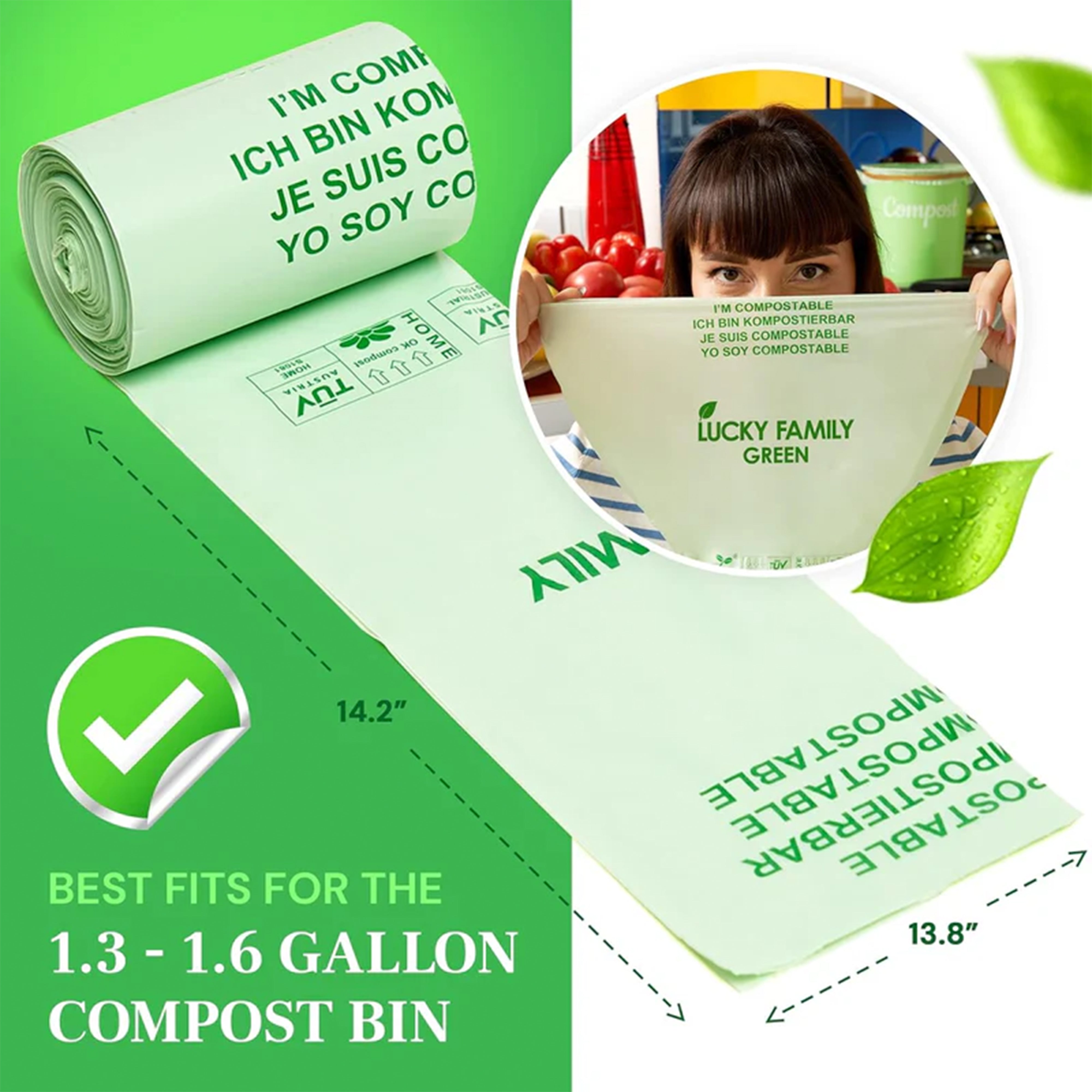 Compostable Trash Bag | 1.3 - 1.6 Gallons, 5-6 Liters