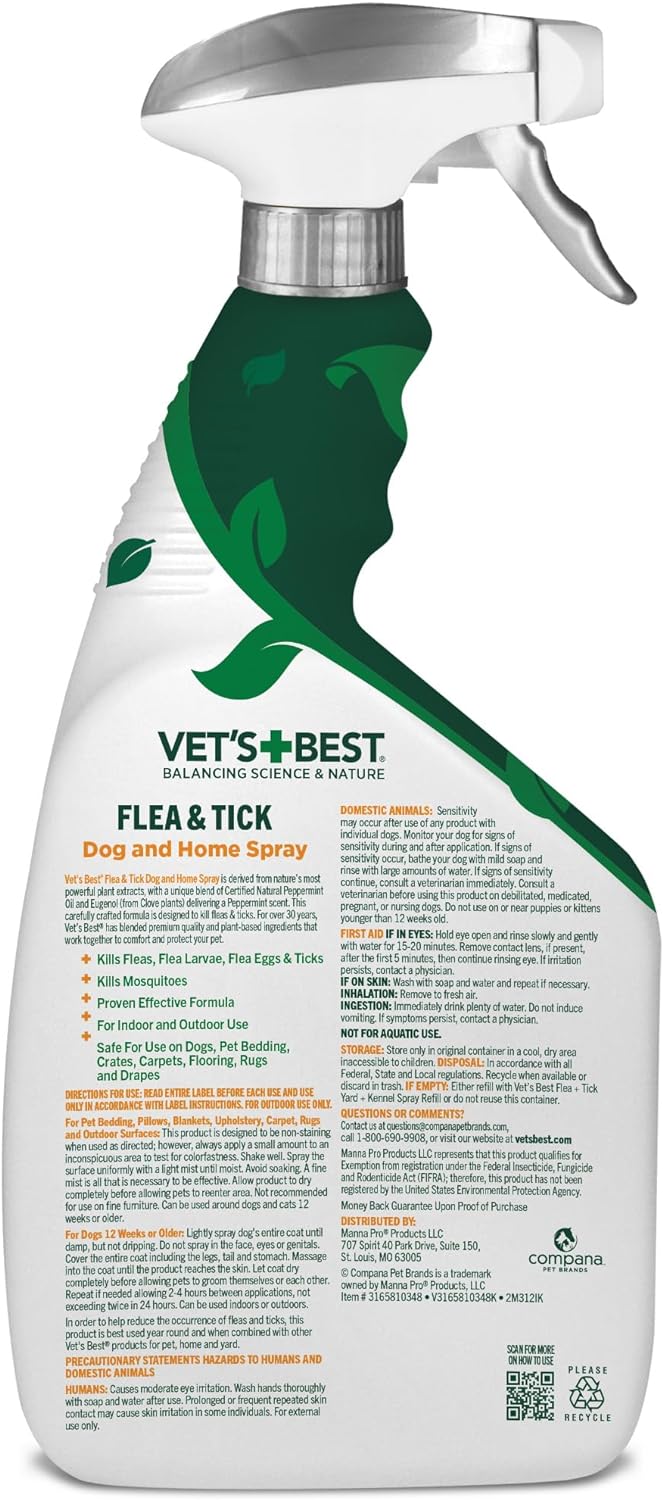 Dog Flea and Tick Spray | Natural Ingredients, 32 fl oz