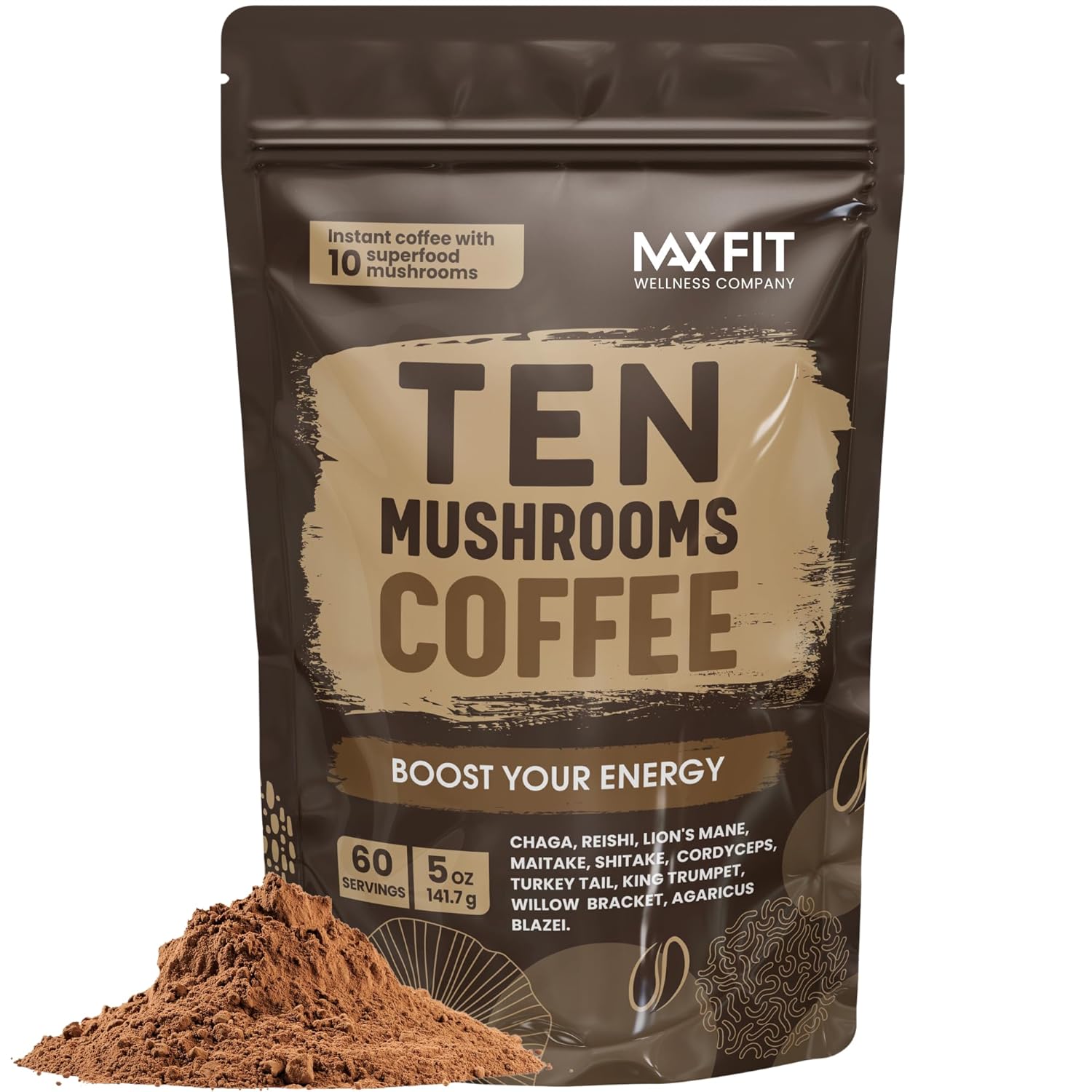 Mushroom Coffee Organic | 60 Servings with 10 Mushrooms Blend