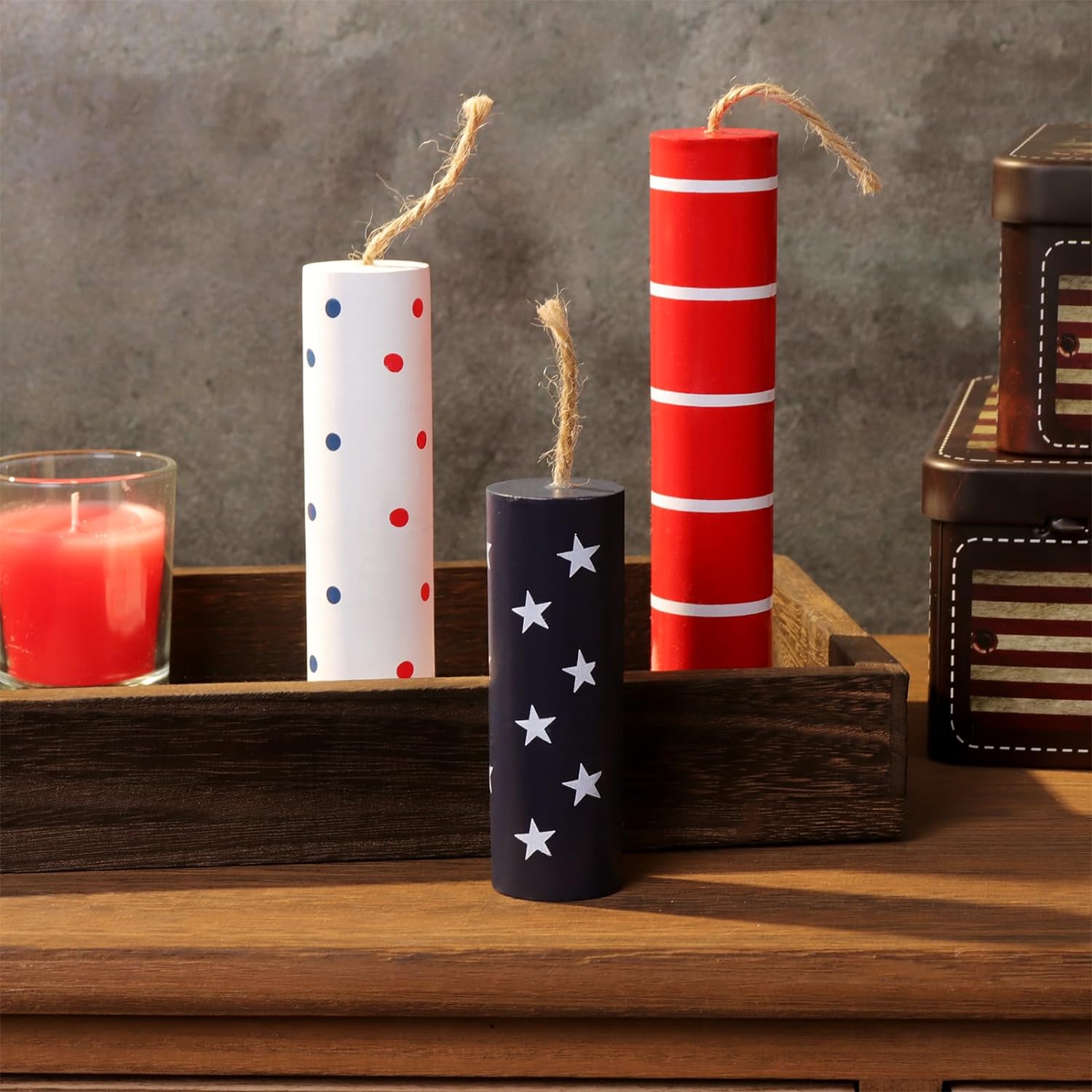 Decorative Accessory | 4th of July Theme, Wooden Firework Signs, 3 Pieces