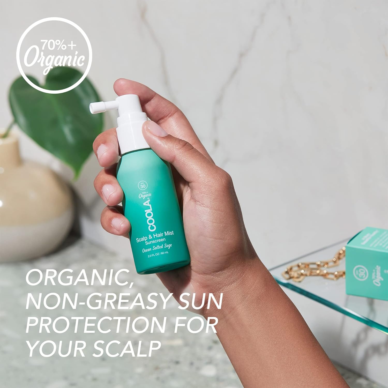 Organic Scalp & Hair Sunscreen Mist | SPF 30, Vegan, Ocean Salted Sage, 2 oz