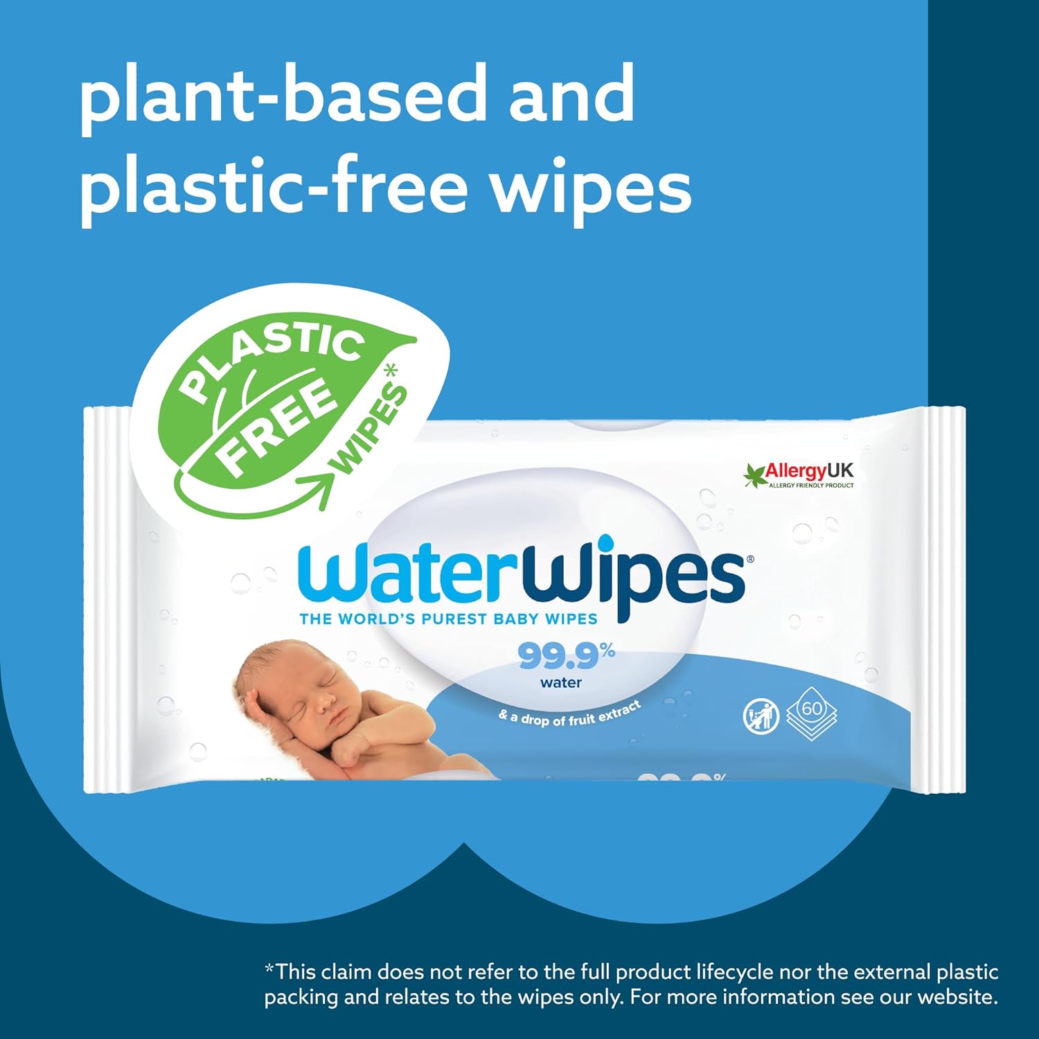 Baby Wipes | Plastic-Free, 99.9% Water, 60 Count