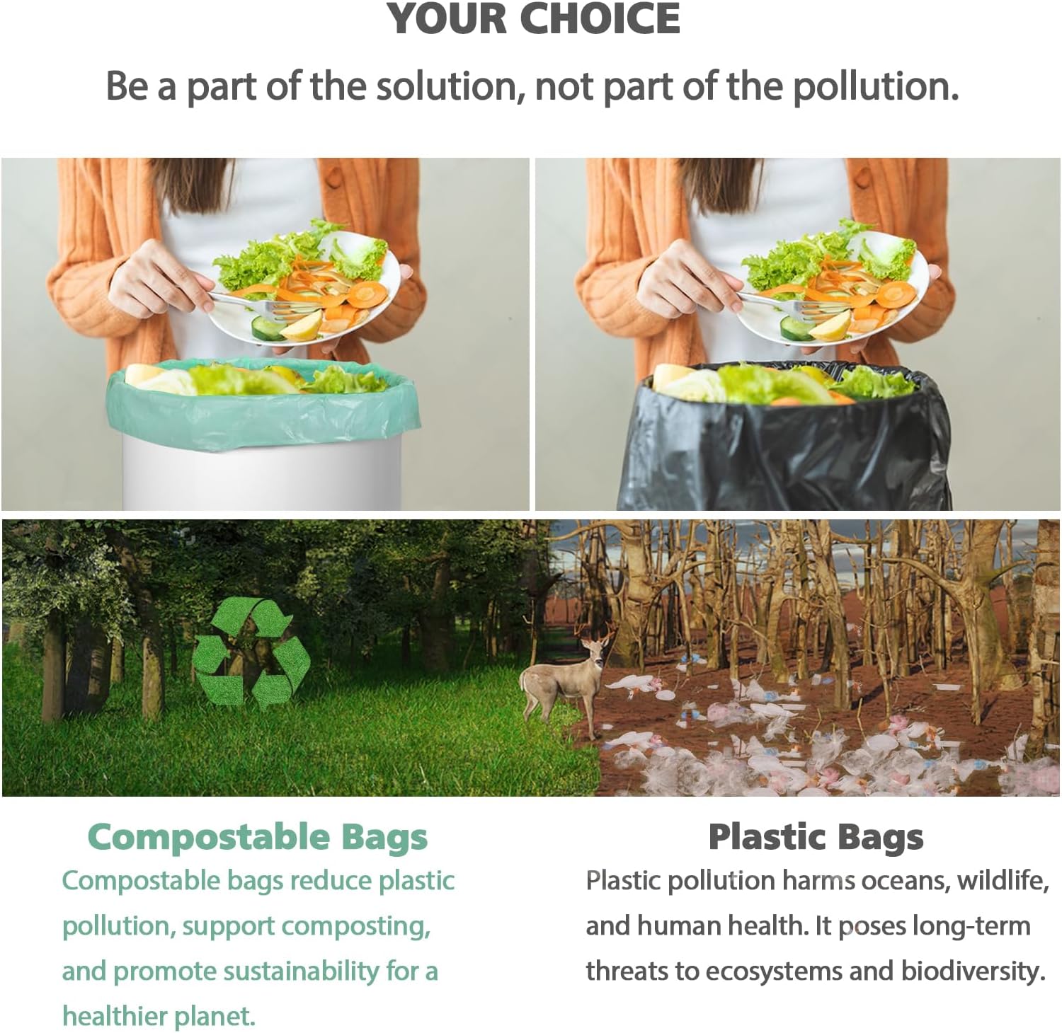Compostable Trash Garbage Bags (60 counts of 4 rolls)