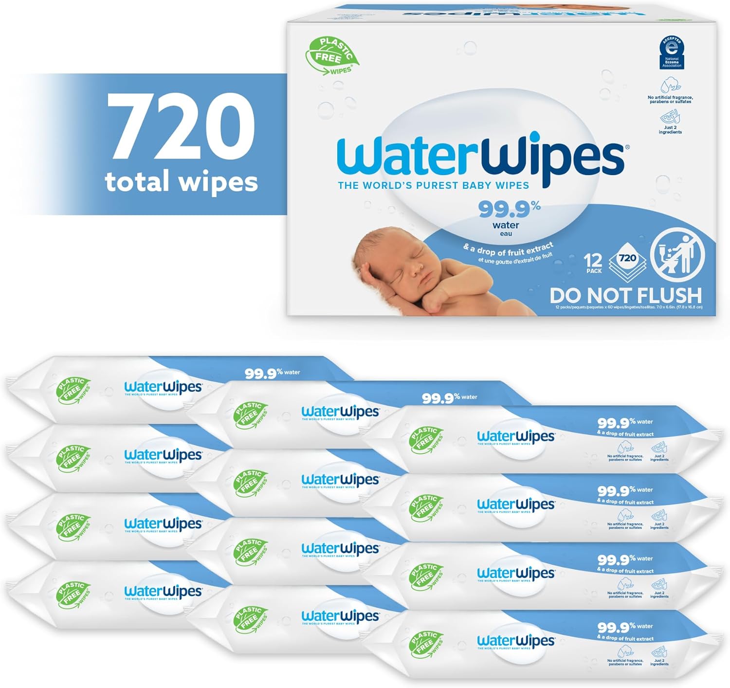 Baby Wipes | Plastic-Free, 99.9% Water, 60 Count