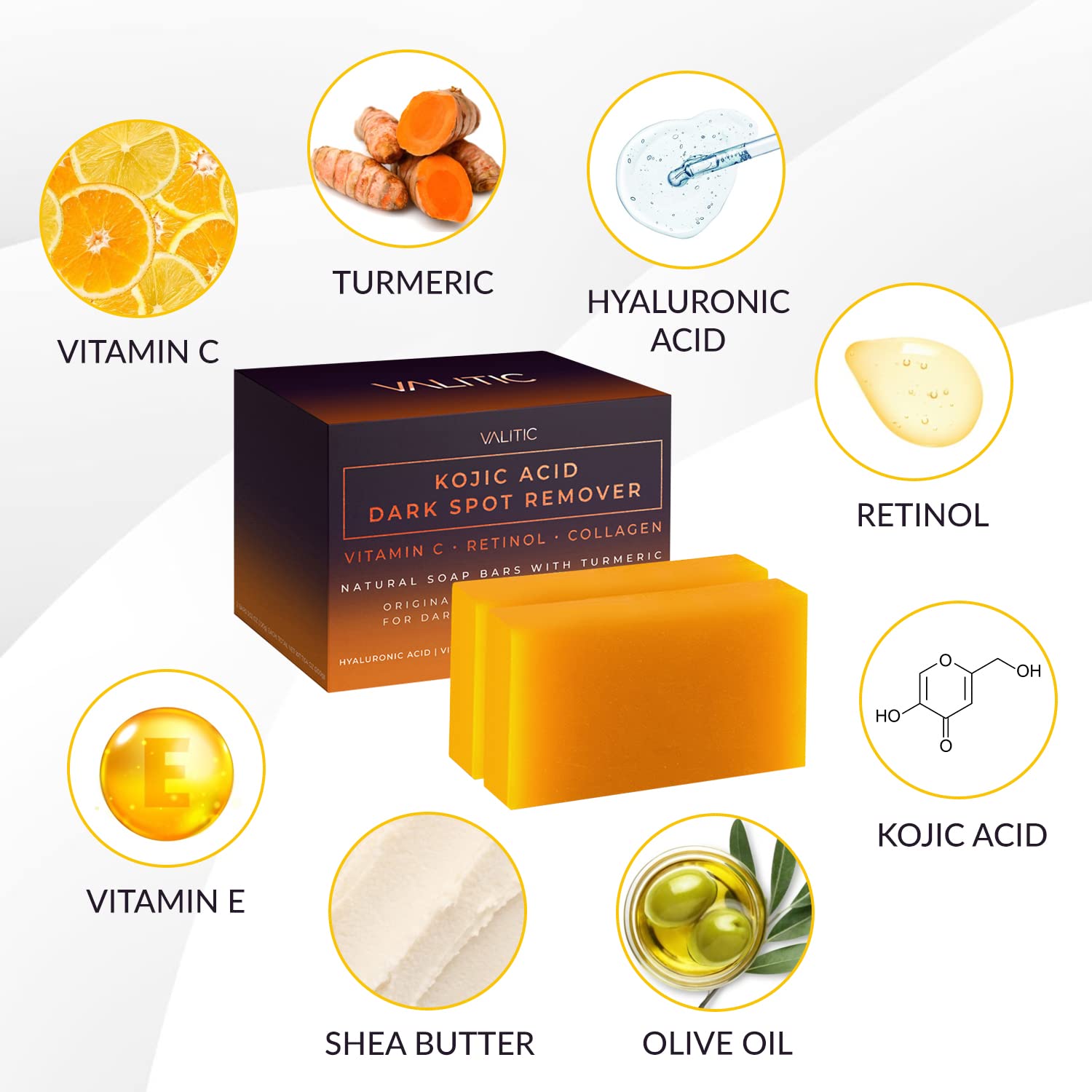 Kojic Acid Soap Bars | Dark Spot Remover, Turmeric & Vitamin C, 2 Pack