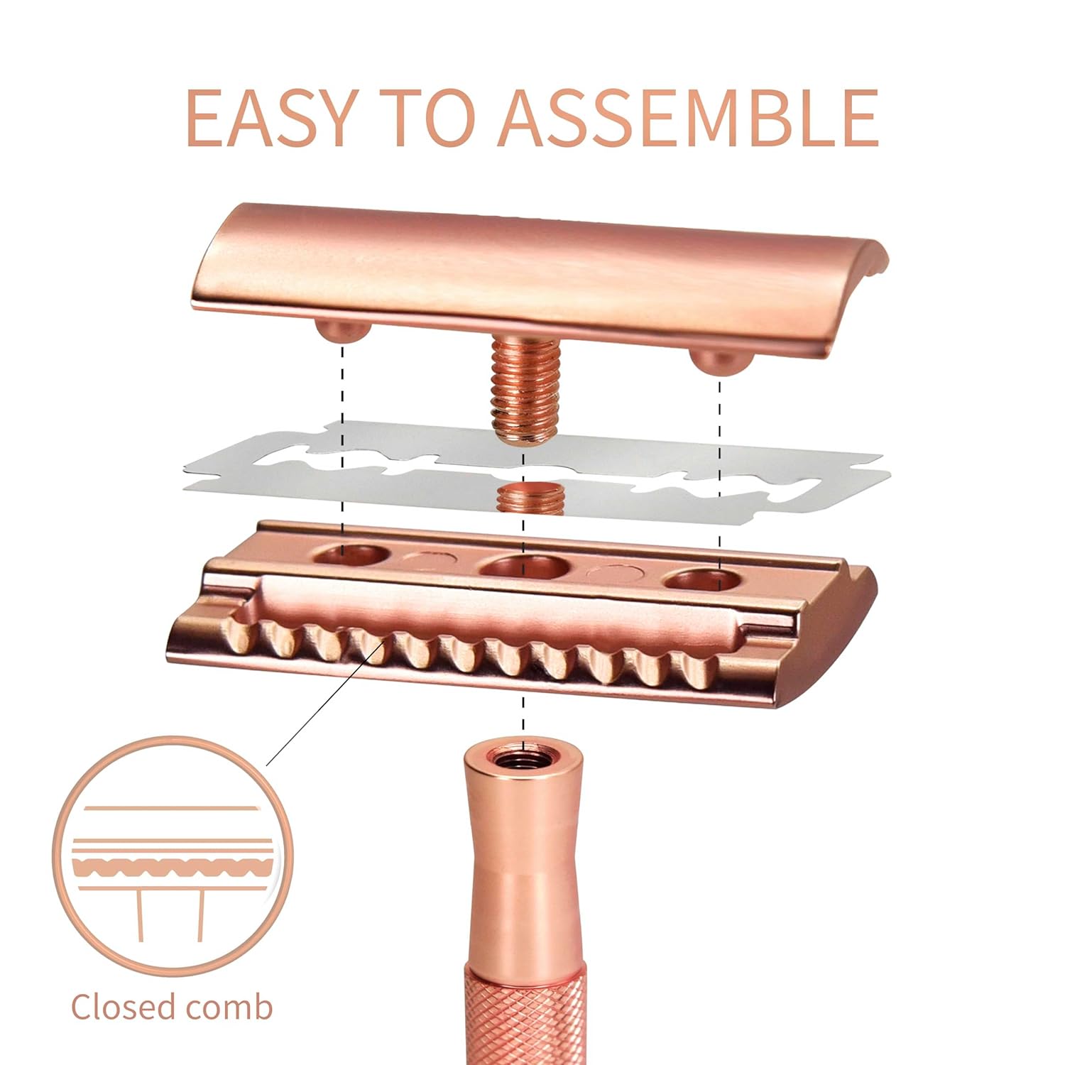 Safety Razor | Reusable, Plastic-Free, Rose Gold, 5 Blades