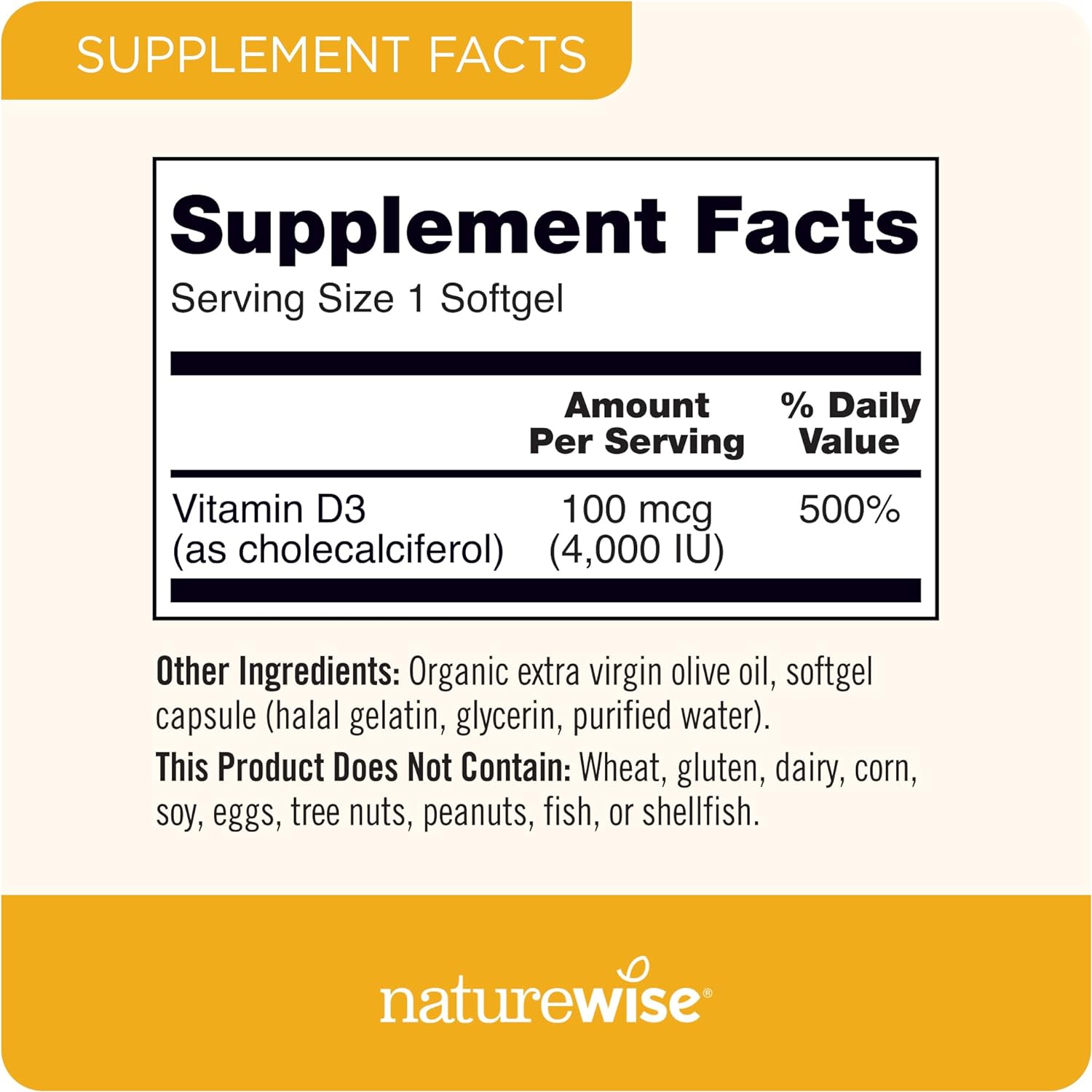 Vitamin D3 Supplement | 4000 IU, Non-GMO, Gluten-Free, 90 Softgels