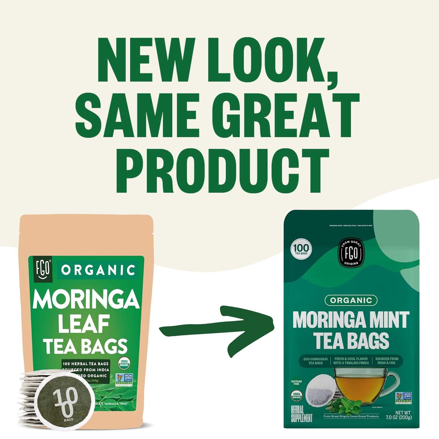 Tea Bags | Organic Moringa Mint, 100 Count