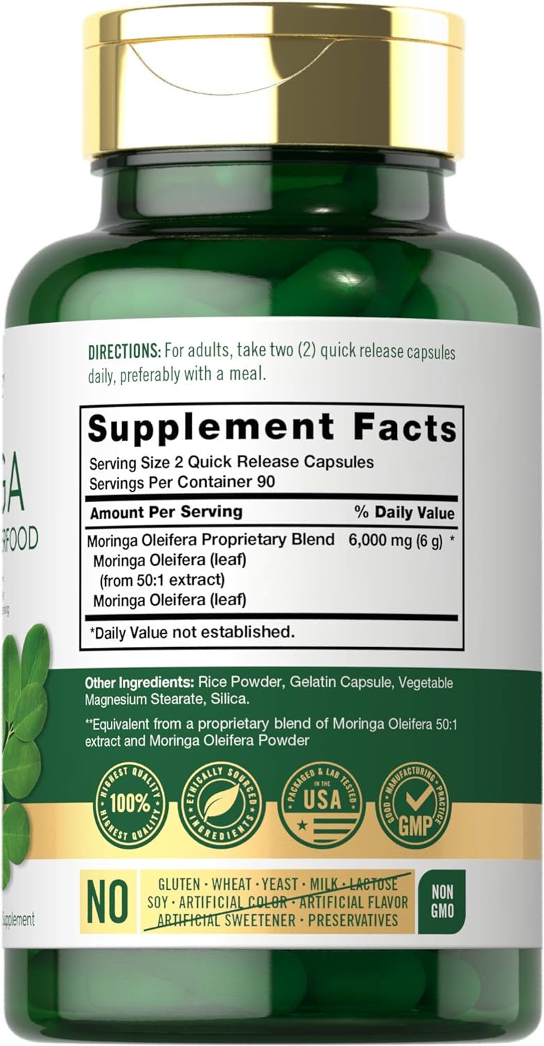 Moringa Capsules | 180 Count, Non-GMO, Gluten-Free